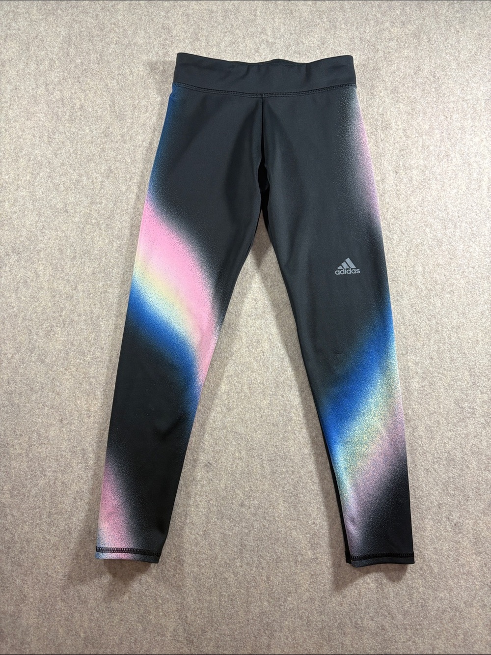adidas Girls Black Leggings with Rainbow Gradient Accents size SM